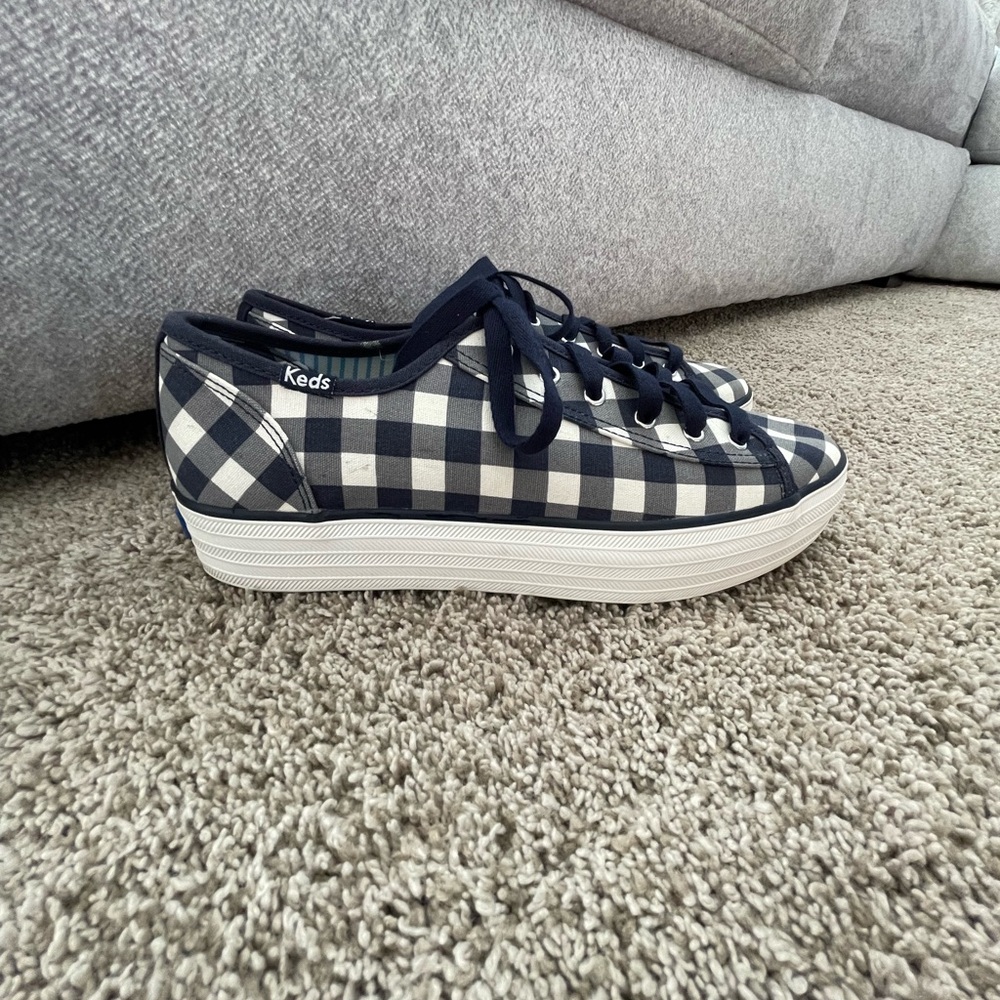 Keds X Draper James Navy Gingham Platform Sneakers Size 7.5